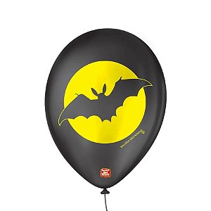 Balão de Festa Decorado Morcego - Preto e Amarelo 9" 23cm - 25 Unidades - São Roque - Rizzo Balões