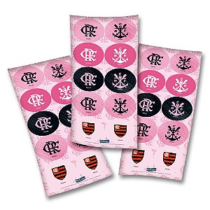 Adesivo Redondo para Lembrancinha Festa Flamengo Rosa - 30 unidades - Festcolor - Rizzo Embalagens e Festas