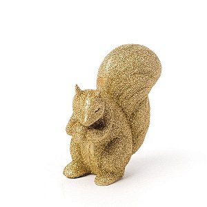 Esquilo em Porcelana Ouro 10cm - Sensation- Cromus Natal - Rizzo Embalagens