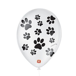 Balão de Festa Decorado Patinha de Cachorro - Branco e Preto 9" 23cm - 25 Unidades - São Roque - Rizzo Balões