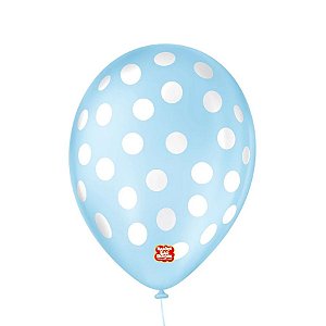 Balão de Festa Decorado Poá Bolinha - Azul Baby e Branco 9" 23cm - 25 Unidades - São Roque - Rizzo Balões