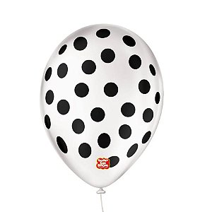 Balão de Festa Decorado Poá Bolinha - Branco e Preto 9" 23cm - 25 Unidades - São Roque - Rizzo Balões