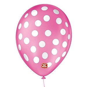 Balão de Festa Decorado Poá Bolinha - Rosa Pink e Branco 9" 23cm - 25 Unidades - São Roque - Rizzo Balões