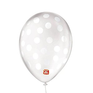 Balão de Festa Decorado Poá Bolinha - Transparente e Branco 9" 23cm - 25 Unidades - São Roque - Rizzo Balões