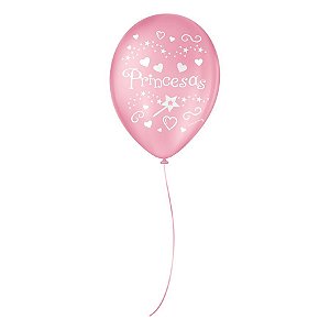 Balão de Festa Decorado Princesas - Rosa Tutti Frutti e Branco 9" 23cm - 25 Unidades - São Roque - Rizzo Balões
