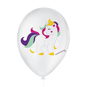 Balão de Festa Decorado Unicórnio - Branco e Colorido 9" 23cm - 25 Unidades - São Roque - Rizzo Balões