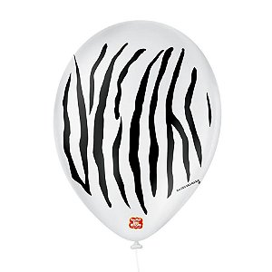 Balão de Festa Decorado Zebra - Branco e preto 9" 23cm - 25 Unidades - São Roque - Rizzo Balões