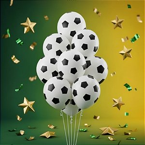 Balão de Festa Látex Decorado - Bola Futebol 9" 23cm - 25 Unidades - Balões São Roque