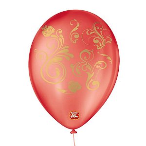 Balão de Festa Decorado Arabesco - Vermelho e Dourado - São Roque - Rizzo Balões