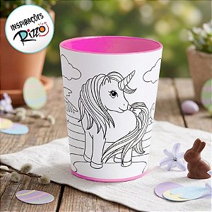 Copo para Colorir Color Cup Unicórnio - Rosa - 10cm - 1 unidade - Rizzo
