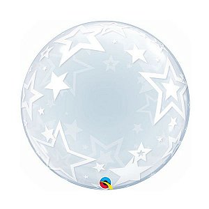 Balão de Festa Deco Bubble 24" - Estrelas Elegantes - 01 Unidade - Qualatex - Rizzo Balões