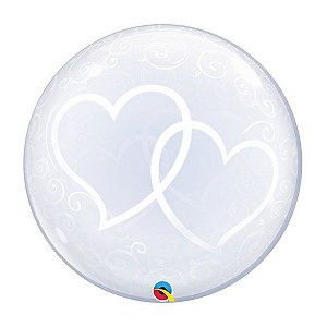 Balão de Festa Bubble Duplo 24" 60cm - Corações Entrelaçados - 01 Unidade - Qualatex - Rizzo Embalagens