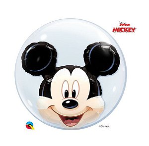 Balão de Festa Bubble Duplo 24" 60cm - Mickey - 01 Unidade - Qualatex Disney - Rizzo Embalagens