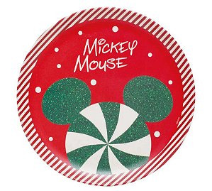 Prato Sobremesa Fibra de Bambu Mickey   18cm - 01 unidade - Natal Disney - Cromus - Rizzo Embalagens