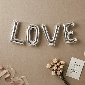 Balão de Festa Microfoil 16" 40cm - Love Prata - 01 Unidade - Qualatex - Rizzo Balões
