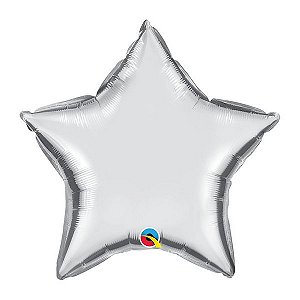 Balão de Festa Microfoil 20" 51cm - Estrela Prata Metalizado - 01 Unidade - Qualatex - Rizzo Embalagens