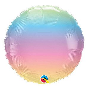Balão de Festa Microfoil 18" 45cm - Redondo Ombré Arco-íris Pastel - 01 Unidade - Qualatex - Rizzo Embalagens