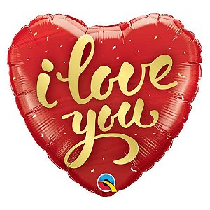 Balão de Festa Microfoil 18" 45cm - Coração I Love You Ouro - 01 Unidade - Qualatex - Rizzo Embalagens