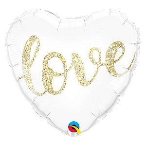 Balão de Festa Microfoil 18" 45cm - Coração Branco Love - 01 Unidade - Qualatex - Rizzo Embalagens