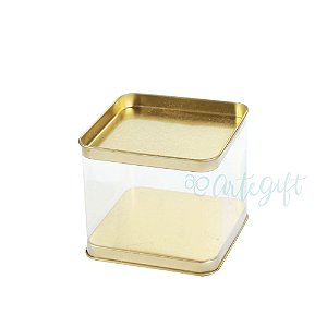 Lata Quadrada Transparente Ouro - 8,2x7,2cm - 06 unidades - ArteGift - Rizzo Embalagens