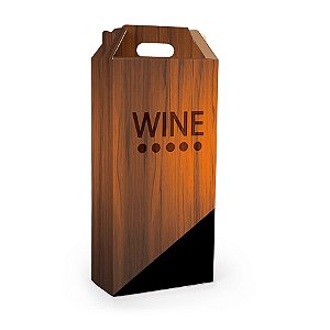 Caixa para 2 Garrafas de Vinho 8x8x33cm - Estampa Madeira Wine - 10 unidades - Cromus - Rizzo Embalagens