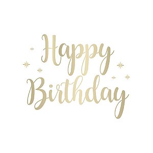 Transfer Para Balão Lettering Ouro - Happy Birthday Estrela - 01 Unidade - Cromus Balloons - Rizzo Embalagens