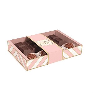 Caixa para Tablete de Chocolate e Brigadeiros Chevron Rosa - 8x13x3,2cm - 10 Unidades - Cromus Rizzo Embalagens