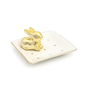 Prato em Cerâmica com Coelho Ouro 11x5cm - 01 unidade - Cromus - Rizzo Embalagens