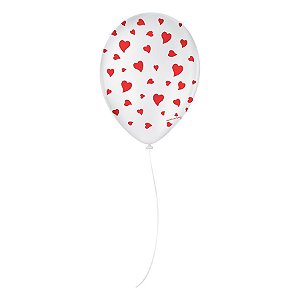Balão de Festa Decorado Coração Branco e Vermelho 5" - 15 Unidades - São Roque - Rizzo Embalagens