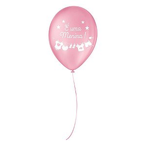 Balão de Festa Decorado É Uma Menina Tutti-Frutti Branco 5" - 15 Unidades - São Roque - Rizzo Embalagens