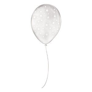 Balão de Festa Decorado Estrela Cristal e Branco 5" - 15 Unidades - São Roque - Rizzo Embalagens