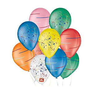 Balão de Festa Decorado Fantasia - Sortido - 7" 18cm - 50 Unidades - São Roque - Rizzo Embalagens