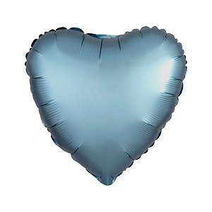 Balão de Festa Metalizado 20" 50cm - Coração Cromado Azul Steel - 01 Unidade - Flexmetal - Rizzo Embalagens