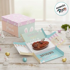 Caixa Surpresa para Meio Ovo 350g - Feliz Páscoa 17,5x13,5x10cm - 10 unidades - Cromus Páscoa - Rizzo Embalagens