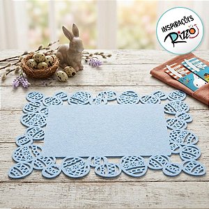 Jogo Americano Retangular em Feltro Borda Ovo 30cm - Azul - Mesa de Páscoa - Cromus Páscoa - Rizzo Embalagens
