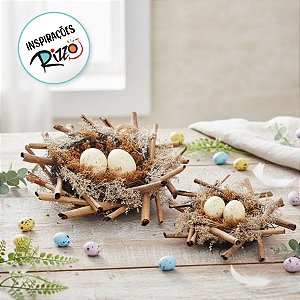 Ninho Rústico com 2 Ovinhos Amarelos - Cromus Páscoa - Rizzo Embalagens