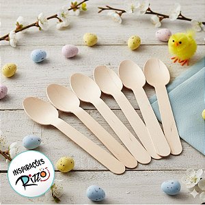 Colher de Madeira Lisa G - 16cm - 12 unidades - Artlille - Rizzo Embalagens