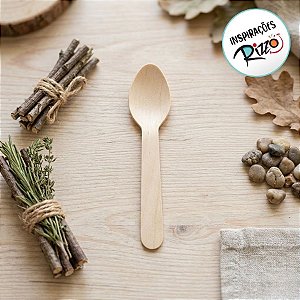 Colher de Madeira Lisa PP - 9,5cm - 12 unidades - Artlille - Rizzo Embalagens