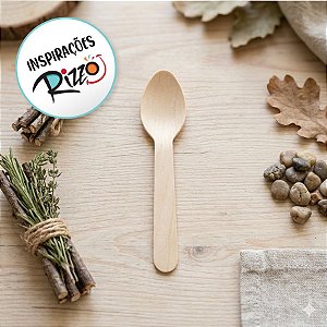 Colher de Madeira Lisa M - 14cm - 12 unidades - Artlille - Rizzo Embalagens