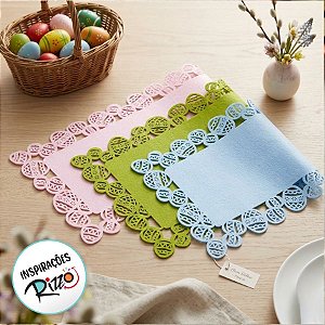 Caminho de Mesa Bem Feltro com Borda Ovos - 179cm - Cromus Páscoa - Rizzo Embalagens