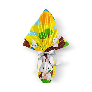 Saco Express 24x24cm para Ovos de 100g a 150g- Brincando no Bosque Amarelo - 05 unidades - Cromus Páscoa - Rizzo Embalagens