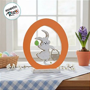 Coelho de MDF Branco em Ovo Vazado Laranja 10843 - Rizzo Embalagens