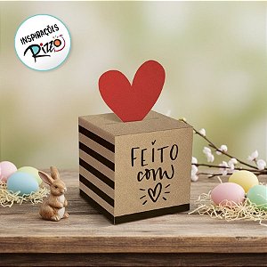 Caixa Pop Up Kraft Feito com Amor P 7x7x7cm - 10 unidades - Cromus Páscoa - Rizzo Embalagens