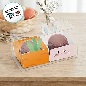 Caixa Clean 2 Docinhos com Forminhas - Feliz Páscoa Composê - 10 unidades - Cromus - Rizzo Embalagens