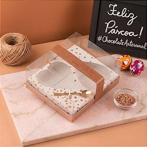Caixa 2 Corações de Colher de 250g - Classic Coração Rose Gold Cód 2998 - 05 unidades - Ideia Embalagens Pascoa Rizzo