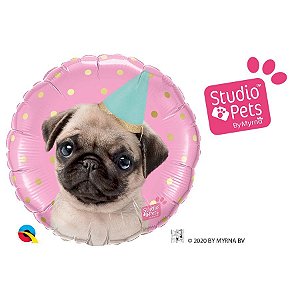 Balão de Festa 18" Redondo - Festa Pug Studio Pets - 01 Unidade - Qualatex - Rizzo Balões