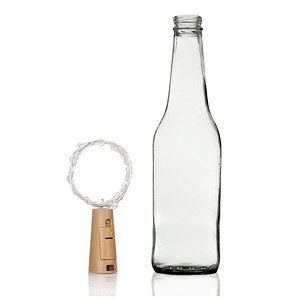 Garrafa Long Neck de Vidro com Rolha LED - Gratidão - 01 unidade - Rizzo Embalagens