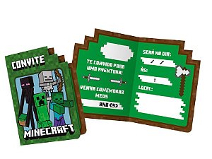 Convite Minecraft 12 Unidades - Regina - Rizzo Festas