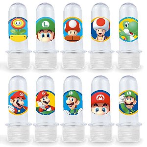 Mini Tubete Lembrancinha Festa Mario - 8cm - 20 unidades - Transparente -  Rizzo Embalagens e Festas