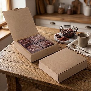 Caixa para 04 Brownies Kraft 17x17x4cm - 10 unidades - Cromus Profissional - Rizzo